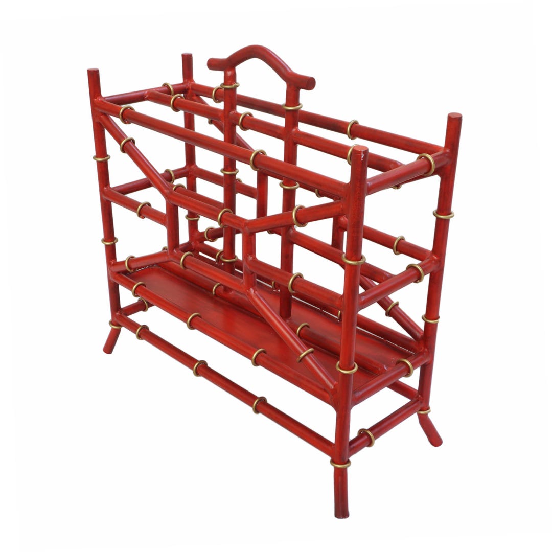 Red Magazine Racks Vintage Red Faux Bamboo Magazine Rack Holder: Hollywood Regency Gilt ...