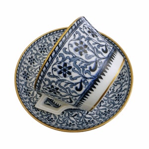 Antique Minton Japanesque Cup Saucer Blue White Teacup Collector Gift Tea Lover