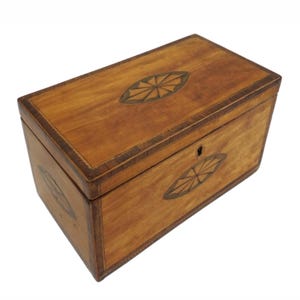 Antique George III Inlaid Tea Caddy: English Tea Box with Shell Inlay