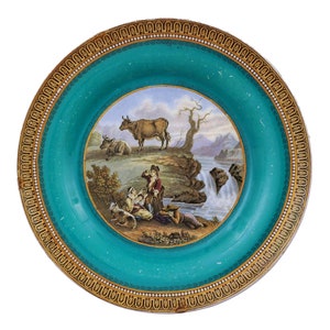 The Waterfall Prattware Fenton Staffordshire Turquoise Transferware Dish Plate - 19th Century, England