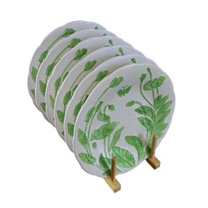 Gien Deauville Plates: French Faience Green Poppy Dinnerware, Set of 6