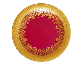 Bohemian Art Deco Cabinet Plate Magenta Gold Encrusted Karlsbad Wall Plate Bridal Shower Anniversary Gift