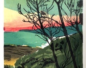 Looking towards Pt Franklin 3 woodblock print