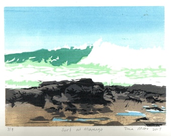 Woodblock print: Surf at Marengo