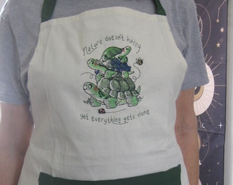 Turtle Apron - Nature Doesn't Hurry Embroidered Adult Apron