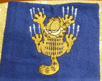 Cat Scratching Embroidered Hand Towel