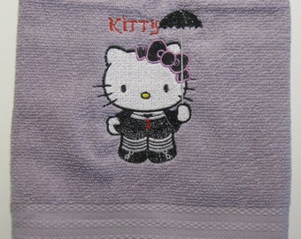 Kitty with Parasol Embroidered Hand Towel