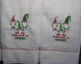Gnome Chillin" Embroidered Holiday Towels