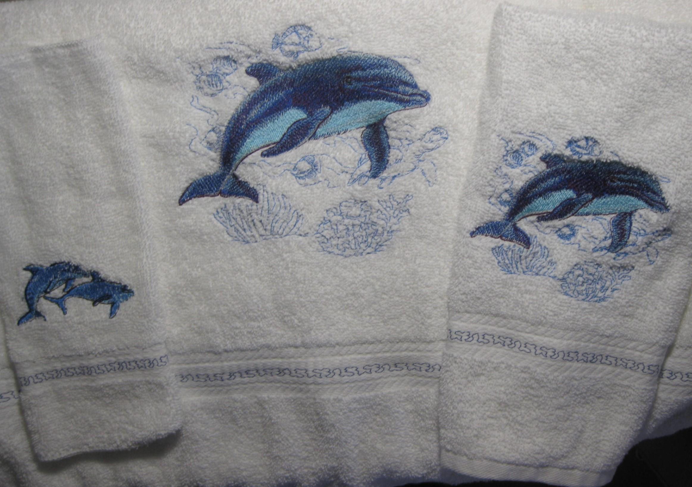 Dolphins At Play Embroidered Bath Towel Set