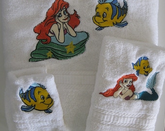 Mermaid Embroidered Bath Towel Set