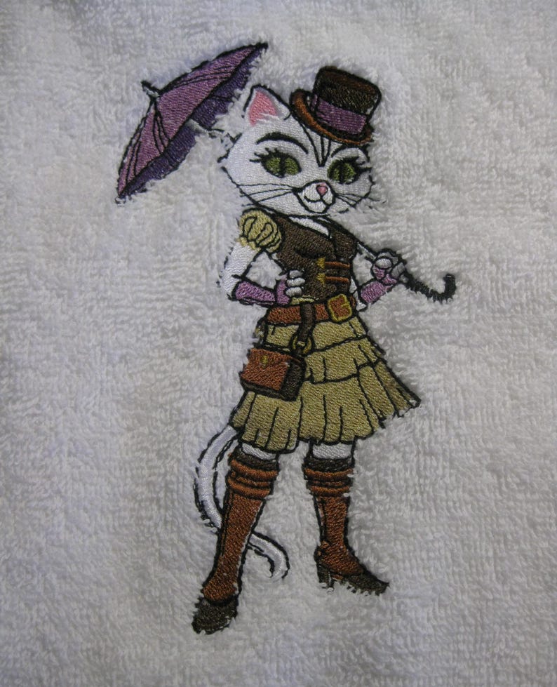 MoonwolfStudios Steampunk Cats Embroidered Hand Towel - Thumbnail 4