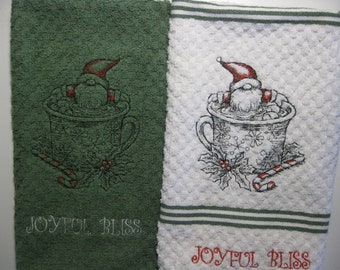 Joyful Bliss Gnome Embroidered Kitchen Towel Set