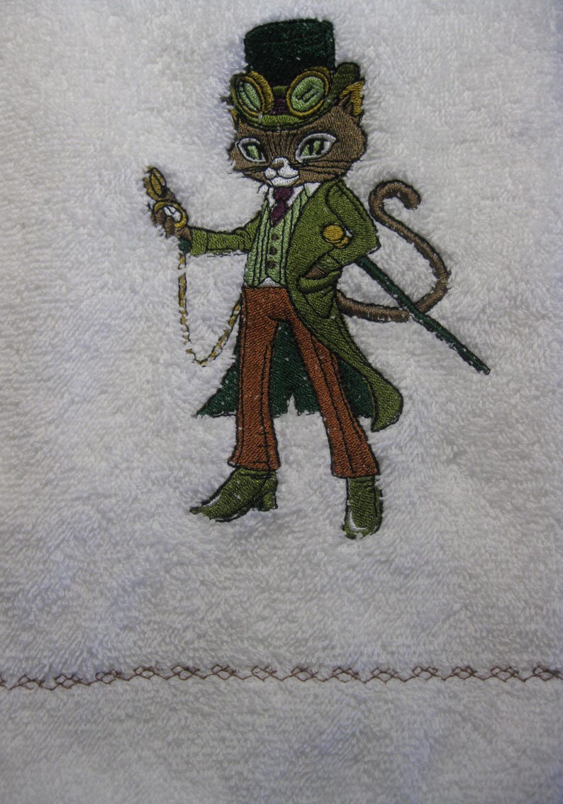 MoonwolfStudios Steampunk Cats Embroidered Hand Towel - Thumbnail 3