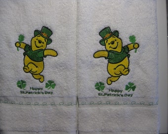 St. Patrick's Day Bear Embroidered Hand Towel
