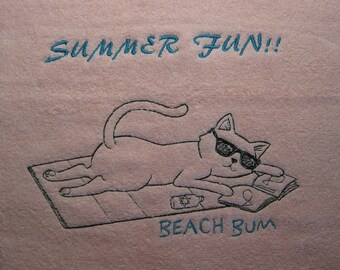 Beach Bum Cat Personalized Embroidered Beach Towel