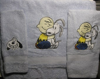 Beagle & Boy Embroidered Bath Towel Set