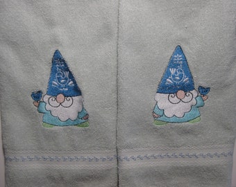 Blue Hat Gnome Embroidered Hand Towel Set
