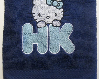 Kitty with Letters Embroidered Hand Towel