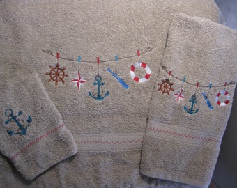 Rope & Anchor Embroidered Bath Towel Set