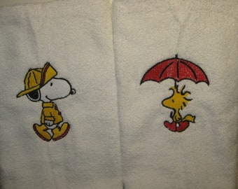 Beagle and Bird Rainy Day Hand Towel Set #2