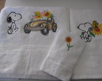 Beagle with Car Bathroom Towel Sets
