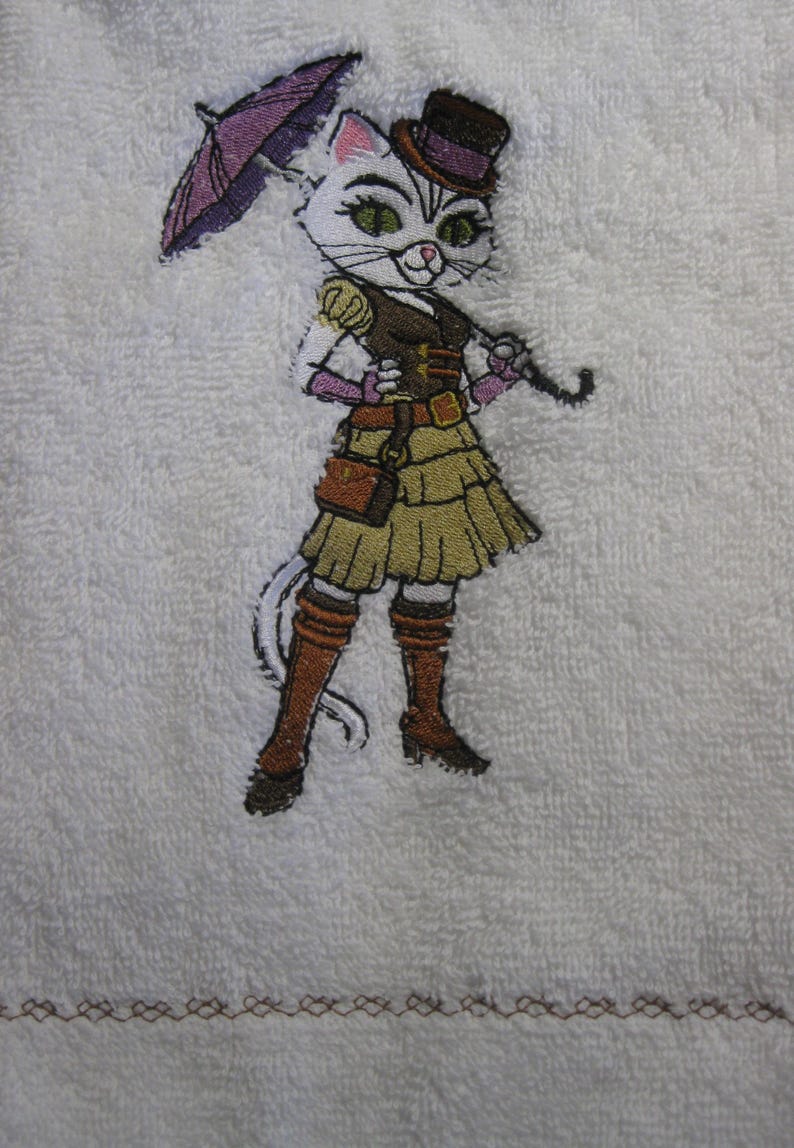 MoonwolfStudios Steampunk Cats Embroidered Hand Towel - Thumbnail 2