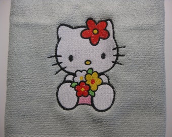 Kitty with Flowers Hand Towel