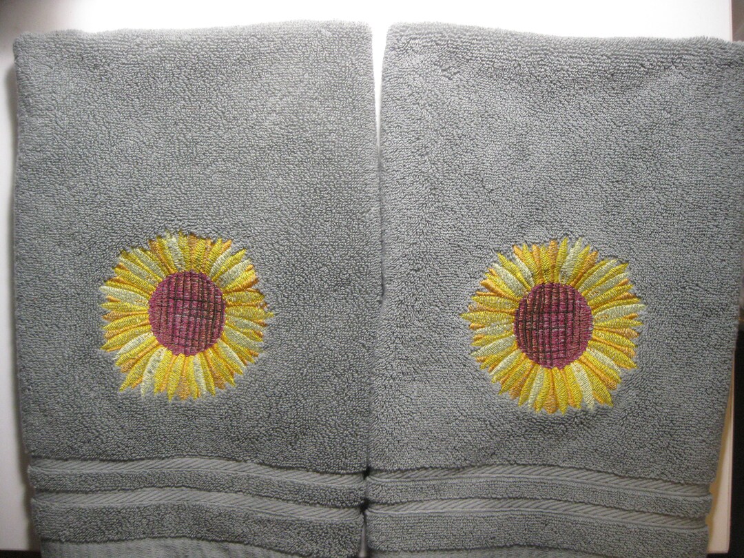 Embroidered Sunflower Hand Towel Set Etsy