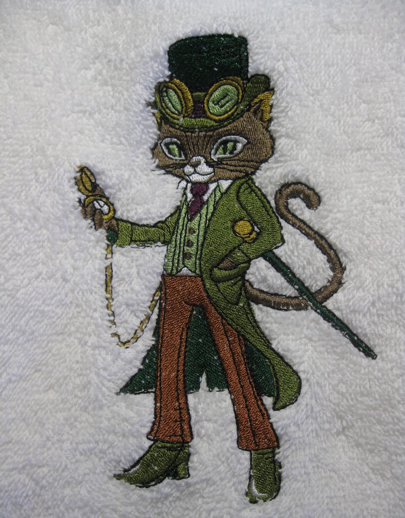 MoonwolfStudios Steampunk Cats Embroidered Hand Towel