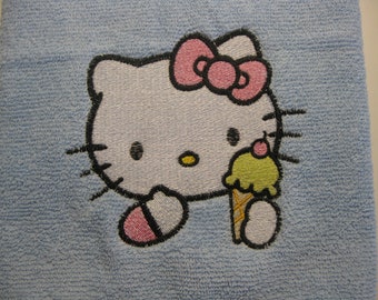 Kitty with Ice Cream Embroidered Hand Towel