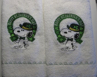 Beagle St. Patrick's Day Embroidered Hand Towel