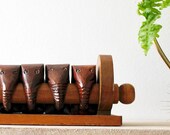Vintage Wooden Elephant Napkin Ring Set Hand Carved Napkin Rings - set of 6