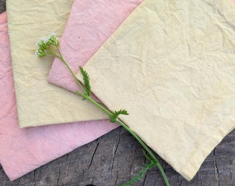 Botanically Dyed Napkin Set, Summer Pastels, Yellow & Pink, Boho Flower Dyed. 4 Pack