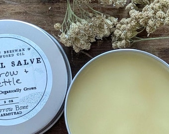 Nettle & Yarrow Salve | Organically Grown Herbs, Raw Beeswax, 2oz Tin