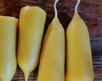 Stubby Beeswax Hand-Dipped Thick Taper Candles, Pair | 3.5 inch x 1.5 inch 2 pack