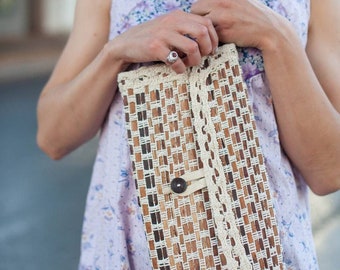 Vintage Slatted Clutch, Slatted purse, BOHO handbag, wood purse, small vintage handbag, bohemian, vintage handbag, vintage BOHO