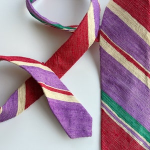 Colorful Silk Tie, Bert Pulitzer Silk necktie, Purple Red Green, Colorful Vintage Tie, Preppy Vintage Tie, textured striped colorful