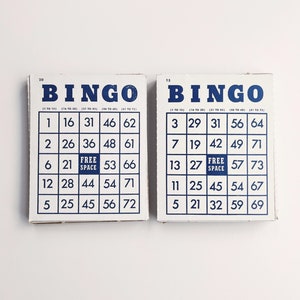 cartes de bingo vintage, Whitman Publishing Co, 50 cartes de remplacement, éphémères, matériel de collage, jeu de société B-I-N-G-O, typographie vintage,