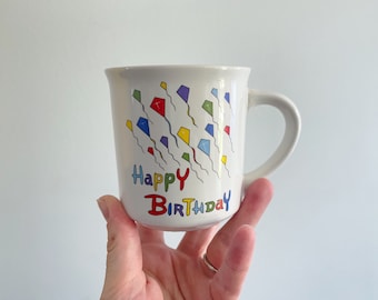 Happy Birthday Mug, Kite Mug, Rainbow Kite Mug, Colorful Birthday Kite Mug, Kite Flying Mug, Vintage Birthday mug, Enesco Mug, Made in korea