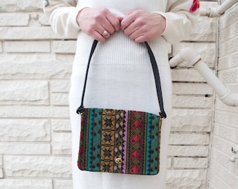 Colorful Carpet Small Hand Bag, vintage small tapestry purse, multi-colored purse, textured, jewel toned, bright needlepoint purse