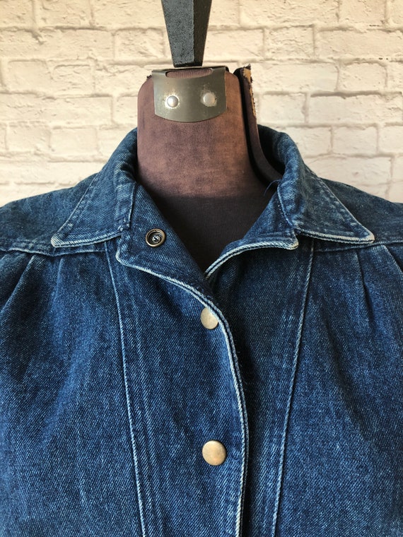 80s Denim Jacket, fitted jean jacket, dark blue w… - image 2