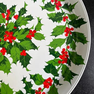 Vintage Hallmark Christmas Tray, Holly Pattern, Large Round Serving Tray, Cookie tray, Vintage Christmas Tray, Holiday Tin Platter,