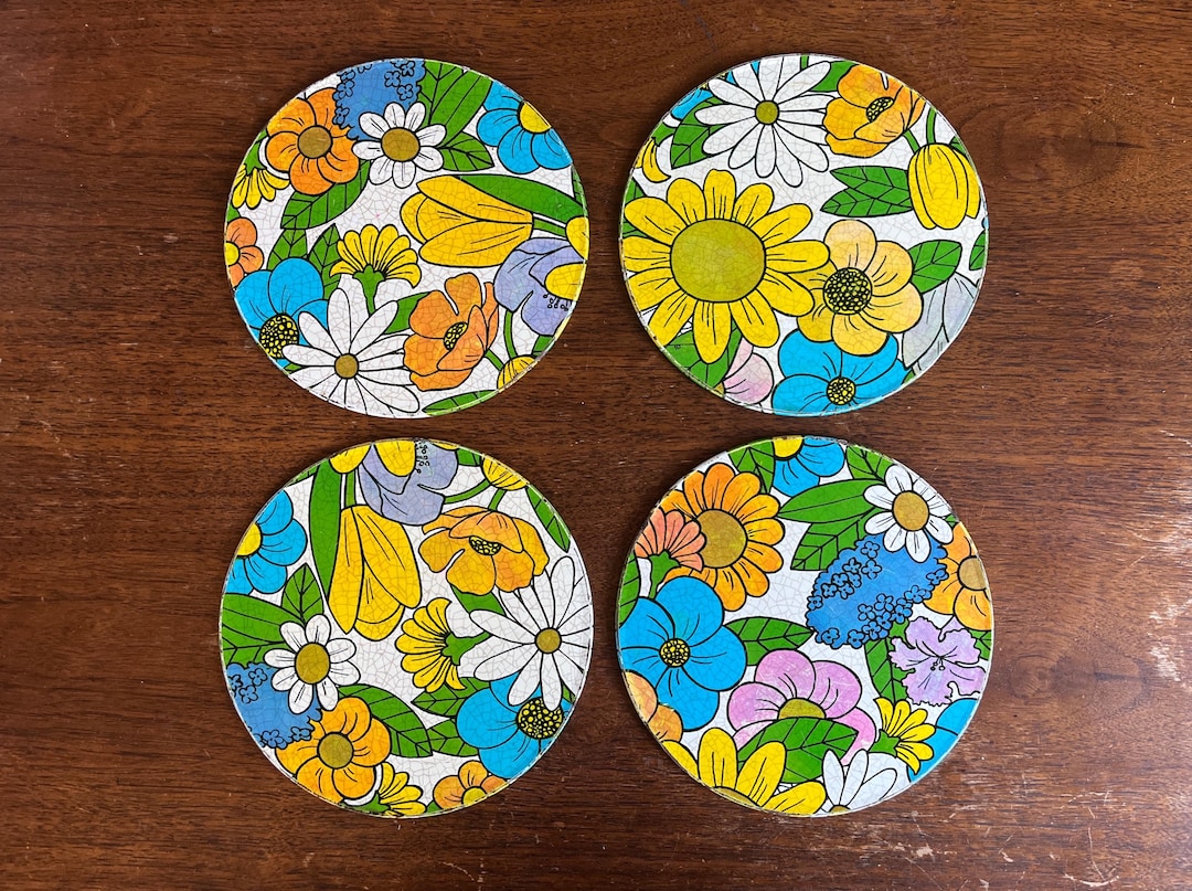 Vintage Ballonoff Floral Pattern Stove and Counter Mats, 7 Inch