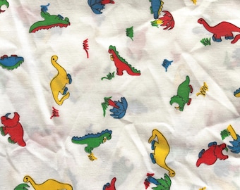Kids dinosaur print Vintage fabric, lightweight woven, primary colors, DIY sew, sewing material, 2/3 yd x 44 in wide, FCI Fabrics, juvenile