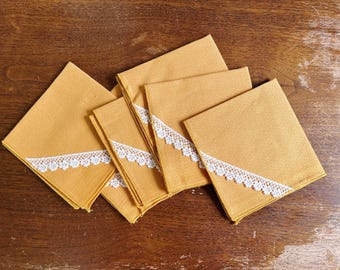 Servilletas de cóctel vintage color amarillo mostaza, juego de 6, servilletas vintage para la hora del té, servilletas de café,