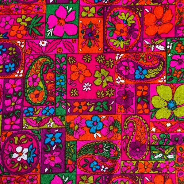 Vintage Hawaiian Textiles Fabric, 6 yards, #12020, THC Hawaiian Textiles, 60s 70s, Crepe, vibrant magenta red, bright floral, pyshcodelic