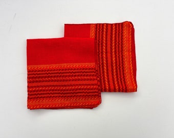 Mid century red napkins, danish cloth napkins, vibrant red woven napkins, red and orange cloth napkins, set of 2 woven napkins