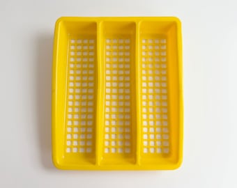 yellow Deka utensil holder, silverware divider, tool caddy, desk organizing, bright yellow desk organizer, cheery yellow organizer, plastic