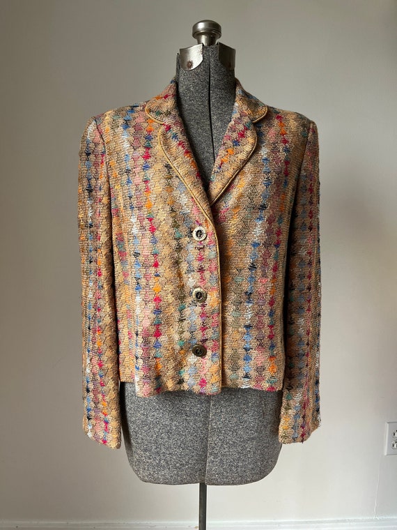 vintage blazer jacket, gold multi colored blazer,… - image 2