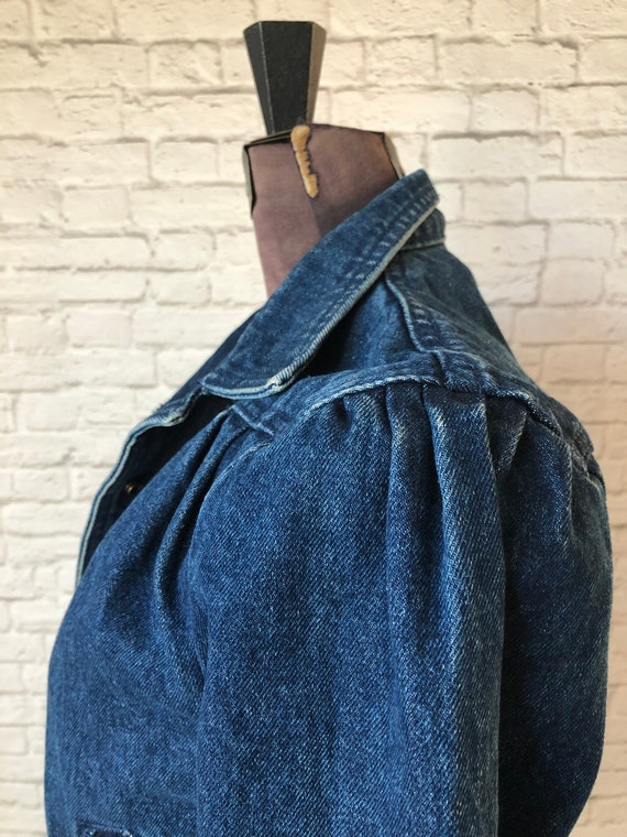 80s Denim Jacket, fitted jean jacket, dark blue w… - image 8